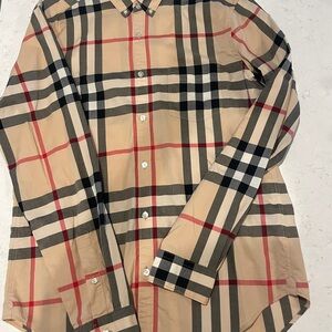 Burberry Tan and Red Plaid Men's Shirt